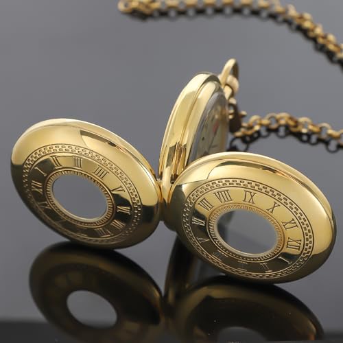 Image of Copper Pocket Watch Steampunk Mechanical London Hand Wind Mens Watches with Chains & Boxs