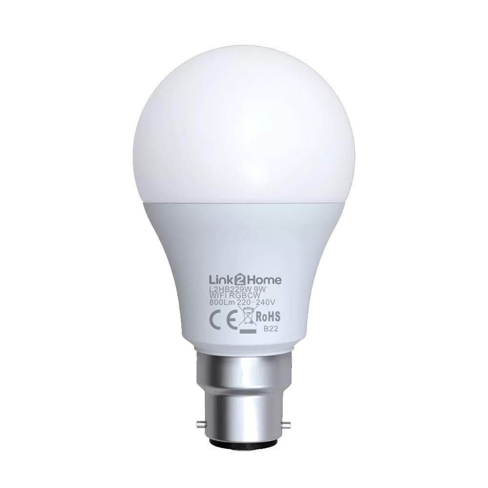 Link2Home Wi-Fi LED BC (B22) Opal GLS Dimmable Bulb, White + RGB 800 lm 9W LTHB