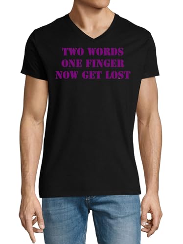 T-shirt noir col V Two Words One Finger coton anti-déformation