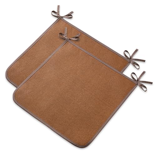 Leeva Woven Rattan Square Chair Pads with Ties - Dining Chair Seat Pad Set of 2, Brown, 18x18 Inch