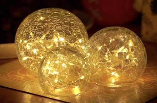 PURE LIVING INTERIOR DESIGN LED Kugelleuchte 3er Set, Kugel mit Timer, Leuchtkugeln mit Batterie warmweiß als Dekoleuchte batteriebetrieben, Glaskugel als Fensterbrett Deko, Lichter Deko, Fensterbank