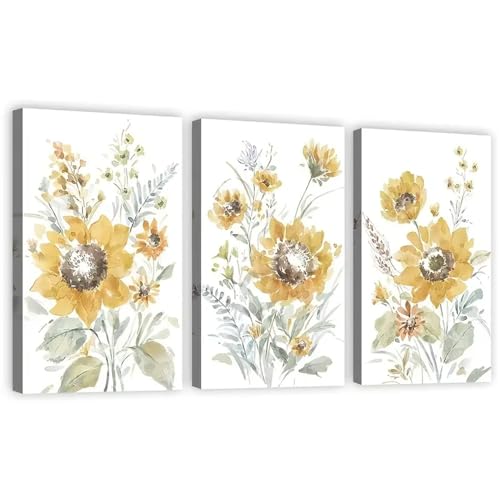 Affiches botaniques jaune motif floral triptyque 60x70cm