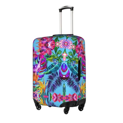 Red Flower Tropical Plant Print Travel Elastic Suitcase Luggage Baggage Cover Protector, Washable And Anti-Scratch2