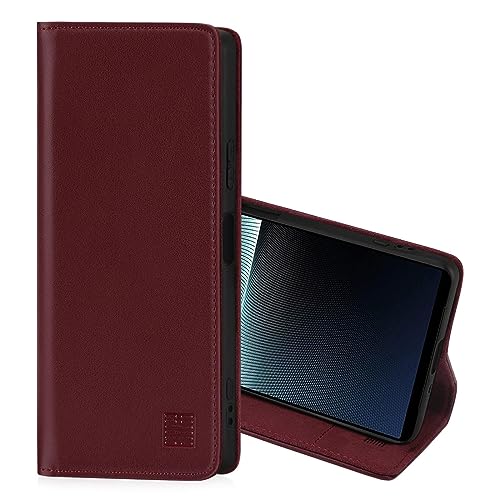 32nd Classic Series 2.0 - Real Leather Book Wallet Flip Case Cover For Sony Xperia 1 V (2023), With RFID Blocking Card Slot, Magnetic Closure and Built In Stand - Burgundy