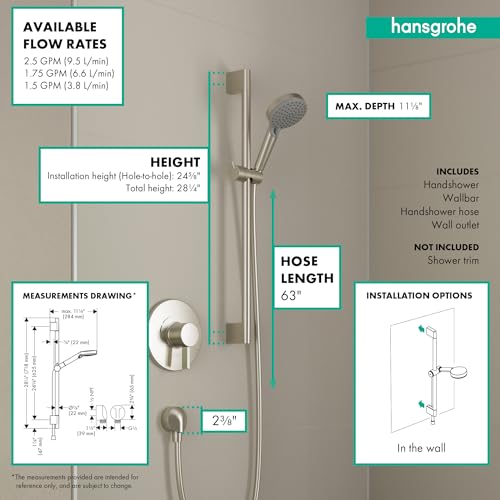 hansgrohe Vernis Blend 3-Spray Handshower with Slide Bar and Hose, Rain, IntenseRain, Handheld Shower Head System in Chrome, 04969000 thumbnail 2