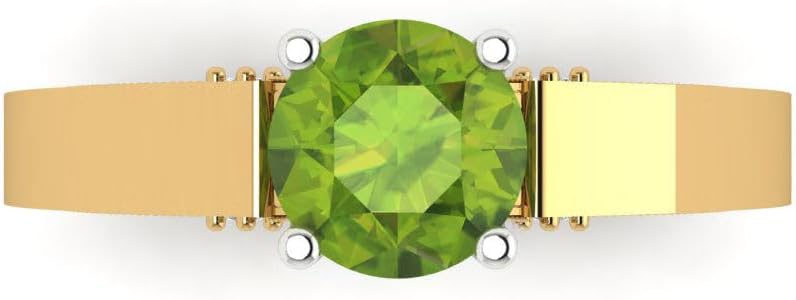Clara Pucci 1.8 Brilliant Round Cut Solitaire Natural Green Peridot Accent Art Deco Bridal Wedding Statement ring Solid 18K 2 tone Gold