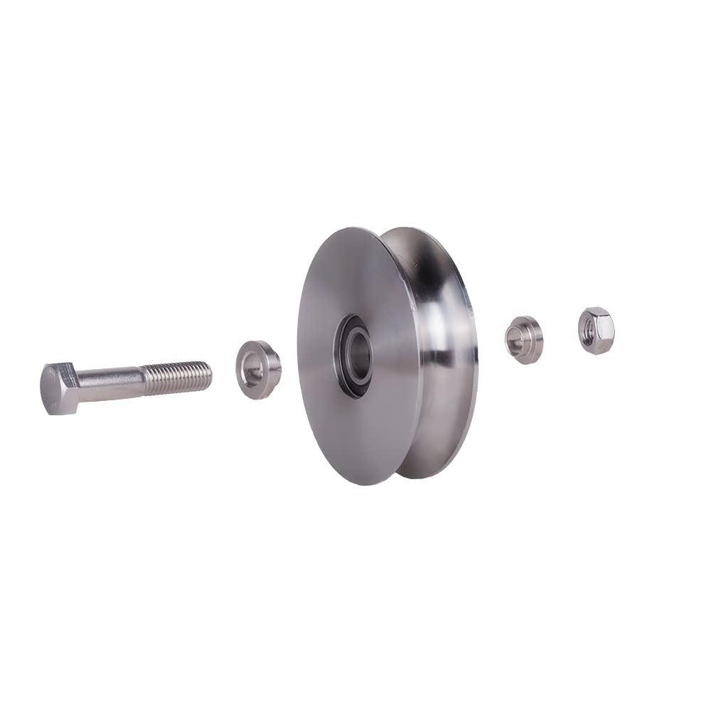ATTAS Laufrollen 100mm Schwerlast Schiebetür Schiene – V4A Edelstahl, Tragkraft 420kg, Umlenkrollen für Seile, Schiebetorrolle, Torrolle für Rolltor und Garage, Seilrollen für Drahtseile, Achsbolzen