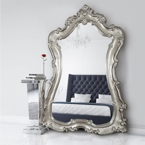 Howard Elliott Collection Lorelei Oversized Full Length Mirror, Glossy Nickel Giant Wall or Leaning Floor Mirror for Bedroom, Living Room, Hallway & Modern Home Decor, 89 x 60 Inch