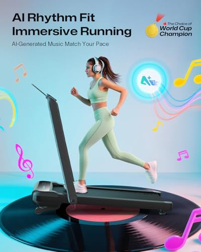 Image of UREVO Smart Treadmill with 9% Incline, 3-in-1 Foldable Treadmill with Handle for Home /Office Fitness, Runner-Focused Design, 6 HIIT Programs & Auto Incline Follow Mode, 2 Display Screens, Plug & Play
