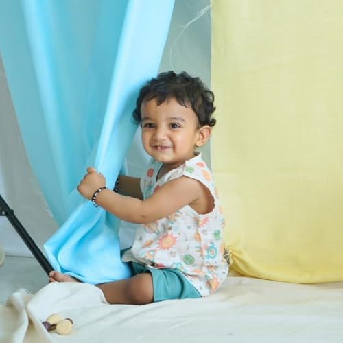 Image of The Boo Boo Club Muslin Jhabla and Short Set GOTS Certified Organic Cotton | Short Sleeve Snap Button Vest | Summer Wear Set | Printed Jhabla with shorts