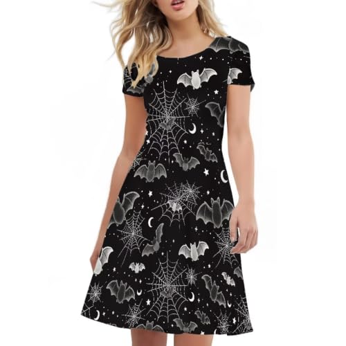 Image of HUGS IDEA Womens Puffy Swing Midi Dress Round Neck Short Sleeve Party A-Line Dresses