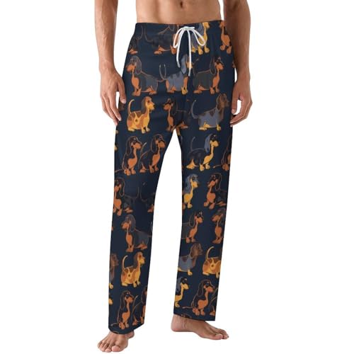 Dachshund Dog Print Blue Mens Pajama Pants Print Lounge Pant PJ Bottoms Sleepwear Loungewear