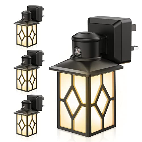 EmeritPro Veilleuse murale à brancher avec capteur du crépuscule à l'aube, 2 réglages de luminosité, 30 lm/60 lm, blanc chaud 3000 K, style vintage, lot de 4 Cover