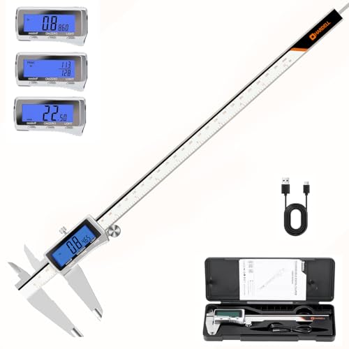 Image of HARDELL Digital Caliper 12 Inch, Rechargeable All Metal Electronic Micrometer with Backlit LCD, Inch /mm /Fraction Conversion, Auto-Off - Measuring Tool for DIY, 3D Printing, Workshop & Household