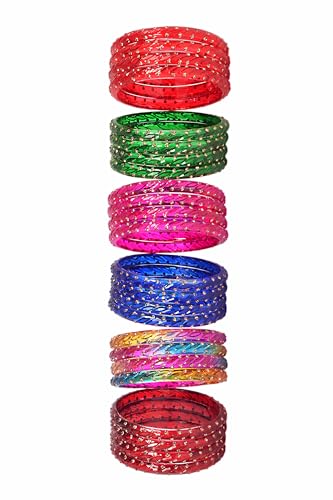 Image of Swara Creations Crystal Bangles for Women /Raindrop Kada Set /Multicolor glossy finished bangles Kadas with Golden Zirconwork bangles for women & girls(24Pcs)