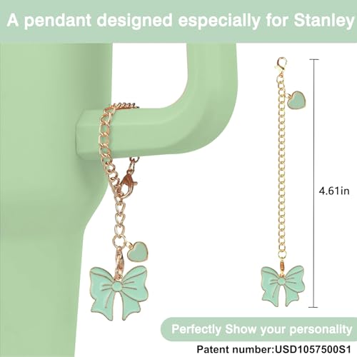 Hpebl 7Pcs Light Green Cup Accessories for Stanley Cups 40/30oz Including Bow Silicone Straw Cover Topper Boot Spill-Proof Stopper Set Bow Handle Charm for Stanley Cup Tumbler Accessories — view 4