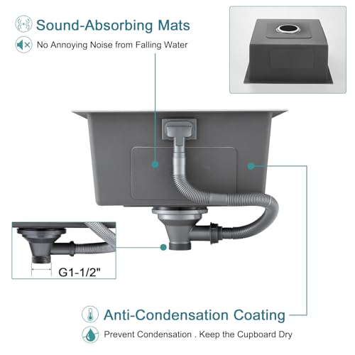 KINKIBOS Spülbecken 304 Edelstahl 30 x 40 cm, Spülbecken Küche Klein Grau Schwarz, Edelstahlspüle mit Überlauf (Ohne Hahnloch), Küchenspüle 1 Becken Rechteckig, Küche Spüle für 35 cm Unterschrank