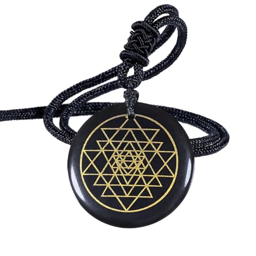 Nupuyai Collier en Obsidienne Ronde avec Cordon Ajustable, Pendentif de Cristal, Bijoux Unisexe en Quartz, Pierre Porte-bonheur pour Protection Bonne Chance,...