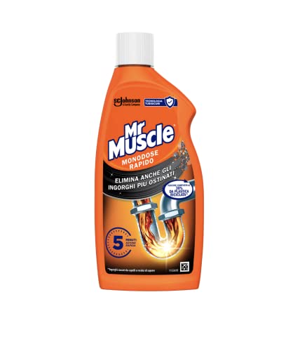 Mr Muscle Tubi e Scarichi Gel, Stura Lavandini e Scarichi, Disgorgante Forte, Sicuro per i Tubi, Monodose, 1 Confezione da 500ml