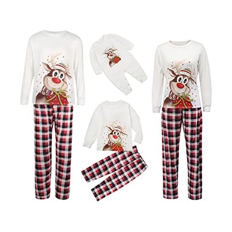Christmas Family Matching Pajamas Set Holiday Cute Elk Sleepwear Xmas PJS Set for Couples and Kids(&B1, Baby, 9 Months) Cover