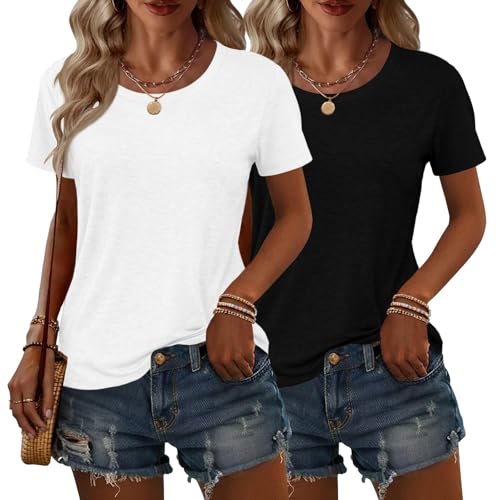 10 Best Basic Tees for Women That Are Perfect for Any Occasion 7 2PCS Women Short Sleeve Casual T-Shirts