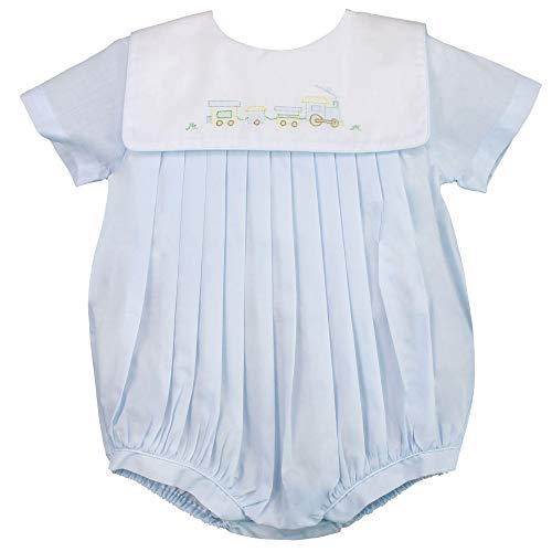 Baby Boys' Square Collar Romper with Train Embroidery
