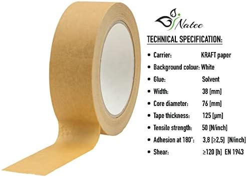 NATEE® Kraft Paper Packaging Tape | Fully Recyclable Sticky Tapes | Strong Eco-Friendly Kraft Paper for Packing Parcels and Boxes | Brown Paper Packaging for Moving House | 36mm x 50 Metres Pack of 1