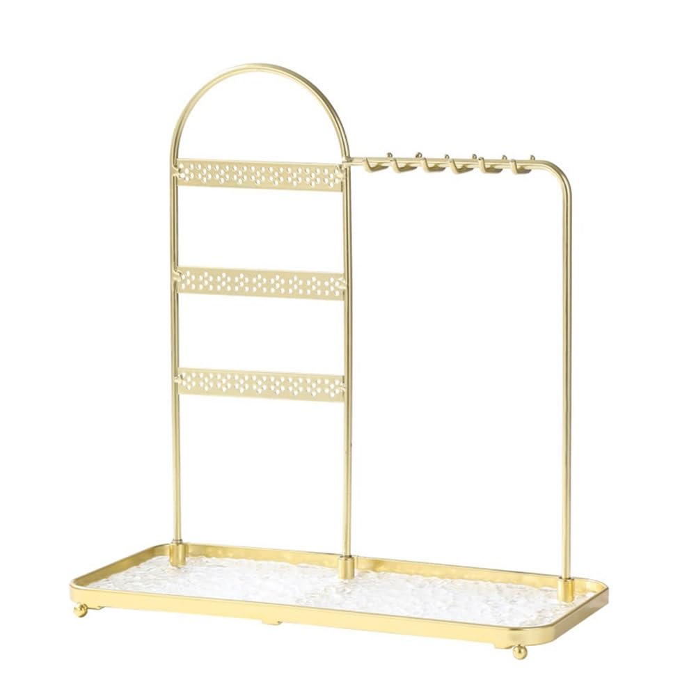 CJHFR472SG Jewelry Organizer Stands Metal Jewelry Organizer 3-Tier Tray Hanging Necklace Rack Earring Desktop Vanity Display Jewelry Display Stand(Gold)