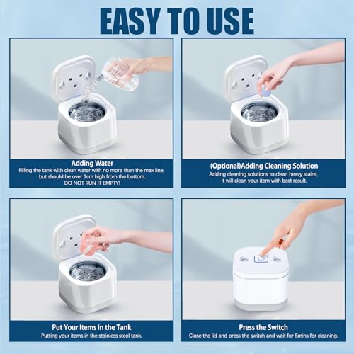 Jmimi Ultrasonic U-V Retainer Cleaner Machine, 45Khz Ultrasonic Cleaner For Dentures, Retainer, Mouth Guard, Aligner, Toothbrush Head, 200Ml Ultrasonic Cleaning Machine For All Dental Appliances thumb #5