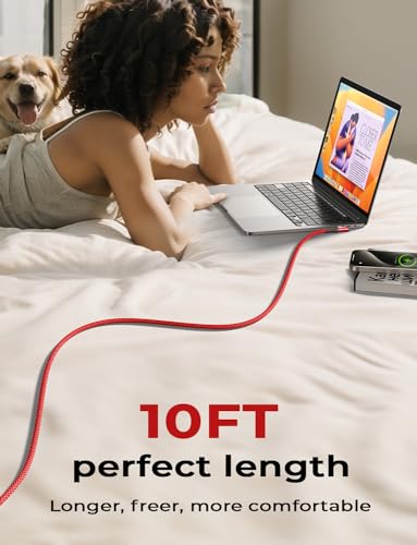 Image of AINOPE 240W High Speed USB C Cable [10ft] USBC to USBC Cable, Right Angle C to C Cable Fast Charging Compatible with iPhone 16 Charger Cord, iPad Pro,MacBook Air 2024 M4,Samsung Galaxy S24, Red