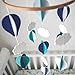 EcoCubs Handmade Baby Crib Mobile | Navy Blue, Turquoise, Pale Grey & White | Hot Air Balloons & Clouds | Eco-Friendly Felt & Organic Beech Wood | Nursery Decor for Boys | Unique & Sustainable Design