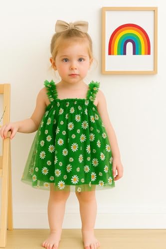 Image of TotzTouch Baby Girls Knee-Length Dress | Frock Cami Strap Flared Printed Net Sleeveless Gown