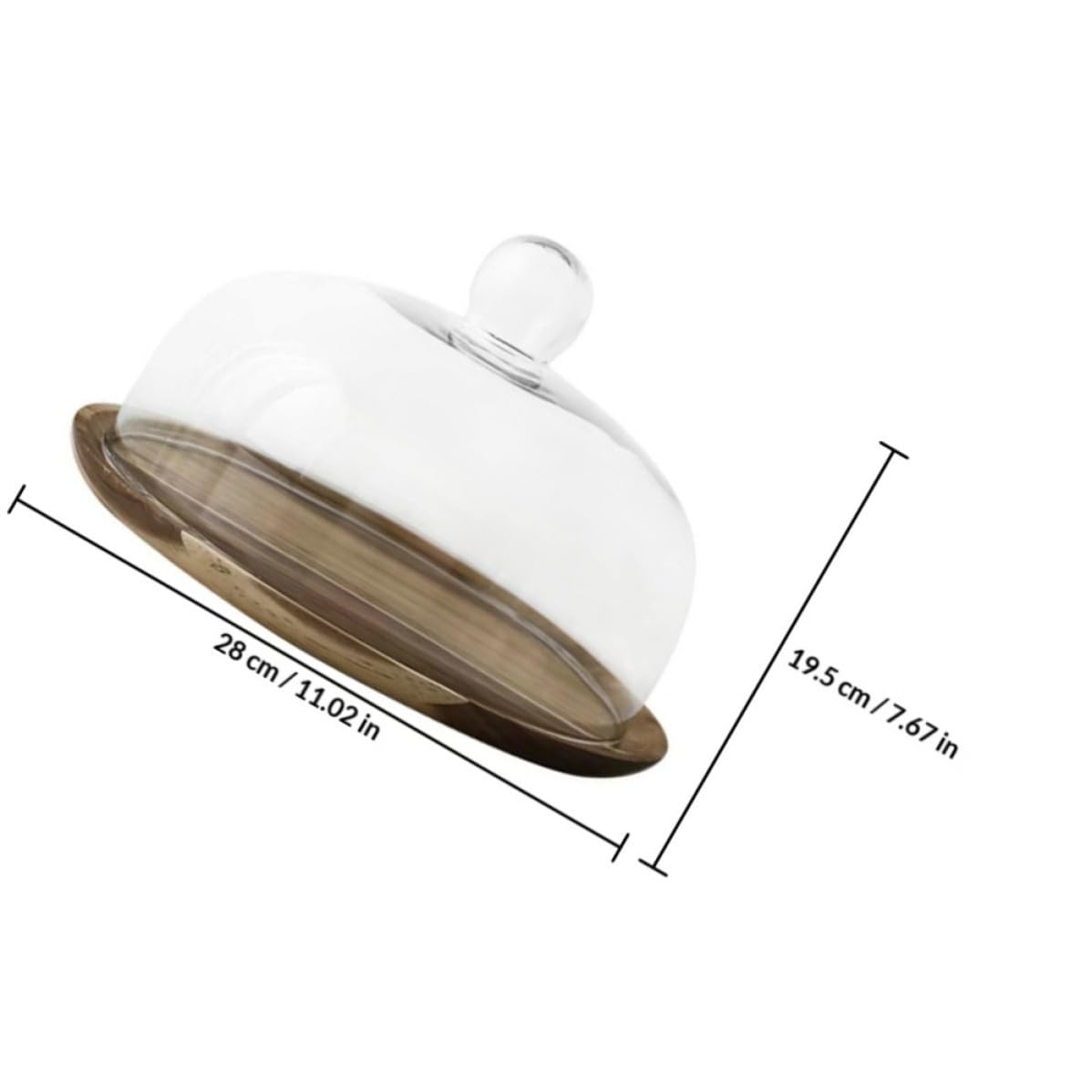 Porta Dolci in Legno Coperchio, Vassoio Dessert 1 Pezzo | Vetro a Cupola, Forma a Vassoio, per Esposizione e Conservazione su Tavolo
