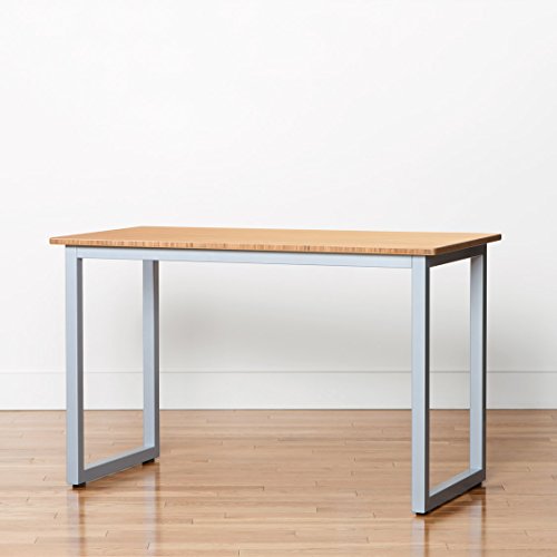 Image of Fully Bamboo Side Table - 48 inch x 24 inch Computer or Printer Table /Small Kitchen Table with Steel Frame (with Rolling Casters, Silver)