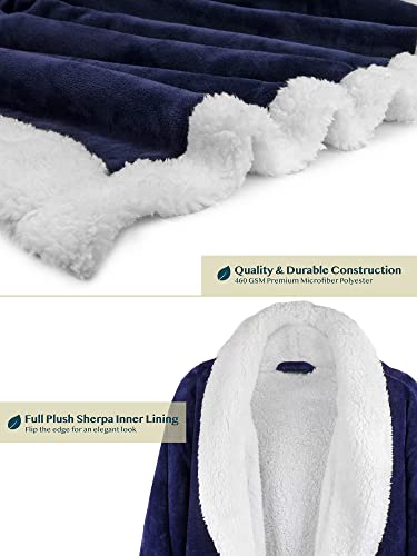 Image of PAVILIA Women's Plush Fleece Robe, Soft Cozy Long Bathrobe with Satin Waffle Trim, Warm Lightweight, Pockets & Tie Belt