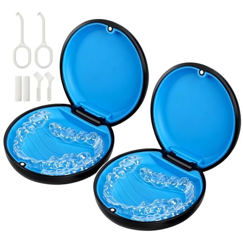 HEMILAB Pacote Com 2 Estojos De Contenção, Estojo Fino Para Alinhadores, Compatível Com Invisalign, Estojo Para Protetor Bucal, Estojo Bonito Para Contenção Ortodôntica Com Ferramenta De Remoção De C