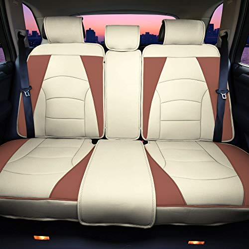 Image of FH Group Car Seat Cover for Back Seat Beige Brown Faux Leather - Universal Fit, Rear Seat Covers for Cars with Rear Split Bench, Car Seat Cushions, Car Interior Accessories for SUV, Sedan, Van