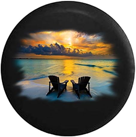 556 Gear Two Wooden Beach Chairs at Sunset Ocean Spare Tire Cover fits SUV Camper RV Accessories Black 30 in