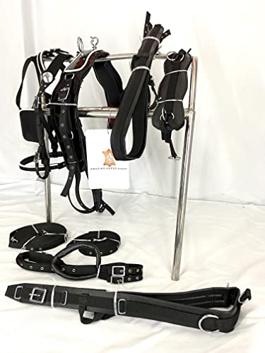 AMAZING HORSE STUFF Black Patent Nylon Driving Harness for Single Horse Cart with White Piping/Trim (Full, Cob, Pony, Shetland & Mini) (Mini)