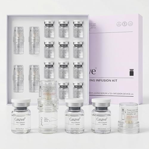 Micro Infusion System for Face & Neck 0.05mm Stamp with Hyaluronic Acid & Acetyl Hexapeptide-8 Multi-Peptides Cosmetic Facial Serum and Stamp Kit for At-Home Skincare (12 Serums 4 Applicators)