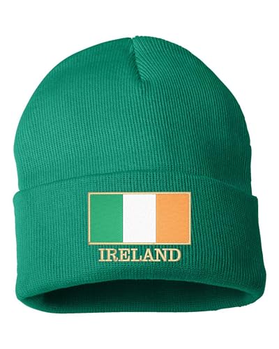 One Size Kelly Cuffed Ireland Flag with Classy Gold Trim Irish Pride Embroidered Cuffed Knit Beanie Cap
