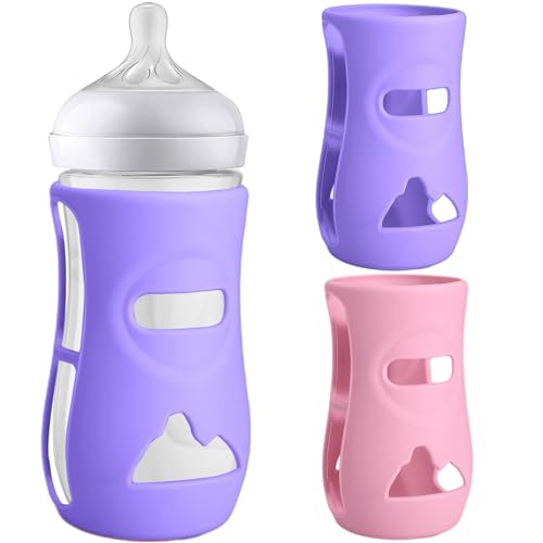 Image of BUSOHA 2 Pack Silicone Sleeves for Avent Natural Baby Bottles - Anti Breakage Baby Bottle Sleeves for Avent Glass Baby Bottles,Compatible with Avent Natural Baby Bottle