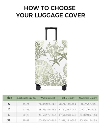 Travel Luggage Cover Spandex Elastic Suitcase Cover for Luggage, Scratch Proof Luggage Cover Protector for Trunk Case 26-28 Inch Luggage, Ocean Coral Seashell Starfish Abstract Texture Sage Green3