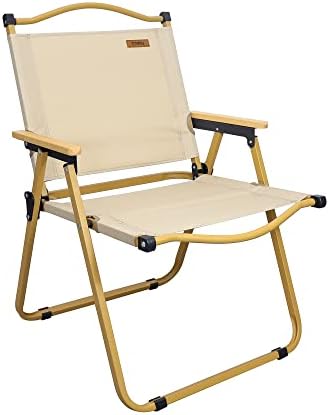 FAA'N Folding Chair Camping Chairs for Adults Wood Armrest Folder Beach Lawn Foldable Portable Camp Travel Chair 420 LBS Heavy Duty Folding Chair Sports Lightweight Canvas Cooler Concert Chair(Beige)