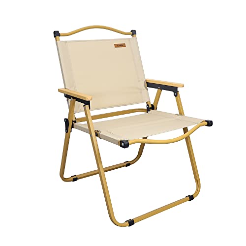 Faa'n Folding Chair Camping Chairs For Adults Wood Armrest Folder Beach Lawn Foldable Portable Camp Travel Chair 420 Lbs Heavy Duty Folding Chair Sports Lightweight Canvas Cooler Concert Chair(Beige) #TOP23