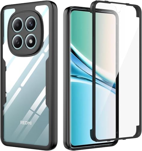 KJYLPO für Xiaomi Redmi Note 15 5G Hülle 360 Grad Robust Stoßfest Schutzhülle mit Eingebautem Displayschutz Case Transparent Panzerhülle Handyhülle Schwarz