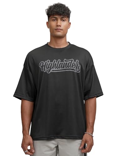 Image of Highlander Men's Popcorn Structured Oversized T-Shirt | Round Neck | Half Sleeves | Drop Shoulder | Casual & Trendy | Graphic Print | Tshirt for Man | Men Tshirts | Men Stylish Tshirt