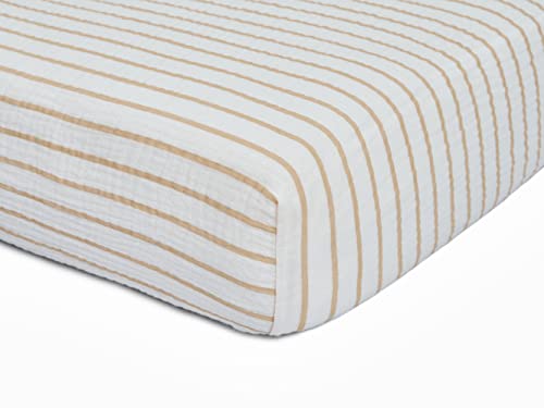 Image of Meracorallo Muslin Pack and Play Fitted Sheet, 100% Cotton, Neutral Stripe