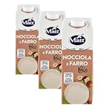Matt, Nocciola e Farro Bio, Bevanda Vegetale Senza Lattosio, Senza Zuccheri Aggiunti e a Basso Contenuto di Sale, Sapore Dolce e Delicato, Confezione 1L (Confezione da 3)