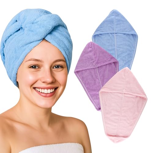 Lafefe 3 Pack Hair Towel Microfibre Hair Towel Wrap Superior Absorbency Soft And Anti-Frizz Microfiber Towel Suitable For Women With All Hair Types (Pink Blue Purple)